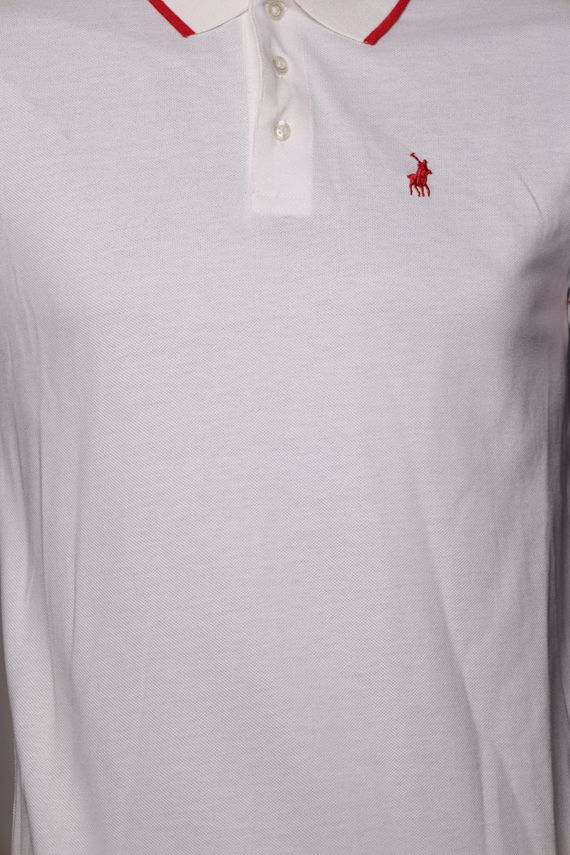 Polo Golfer Tipped Logo Pique White